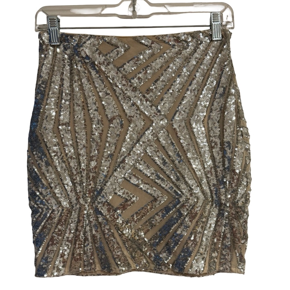 Windsor Sequin Mini Skirt Women’s Small Champagne Silver Art Deco Stretch